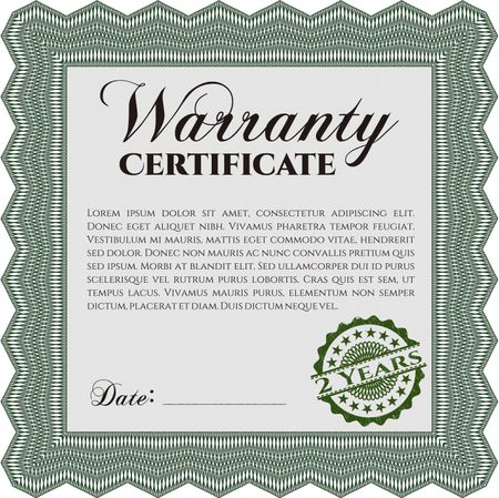 Sample Warranty. Artistry design. With complex linear background. Border, frame.