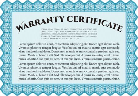 Sample Warranty certificate. With complex linear background. Excellent complex design. Vector illustration. 