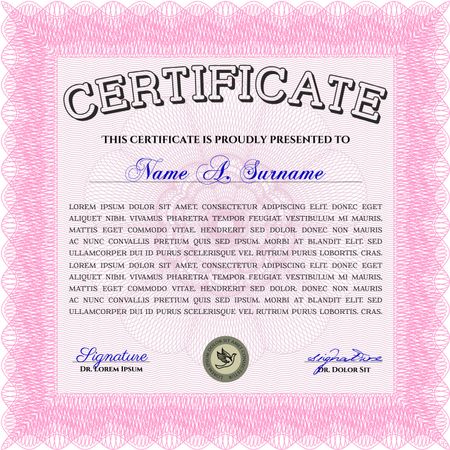 Pink Diploma. Good design. Border, frame. With background. 