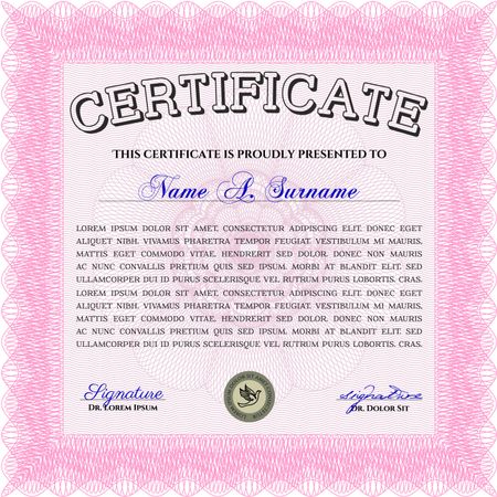 Pink Diploma. Good design. Border, frame. With background.