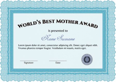 World's Best Mother Award. Detailed. Easy to print. Cordial design. 