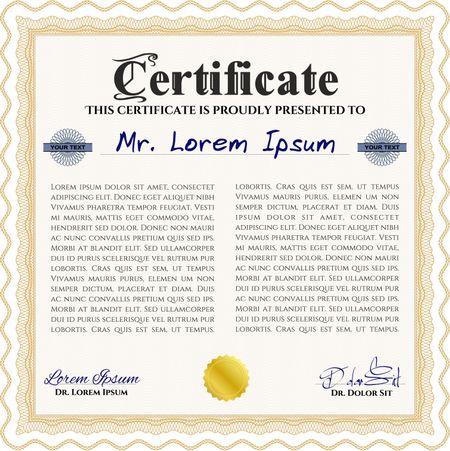 Certificate or diploma template. Customizable, Easy to edit and change colors. Easy to print. Cordial design. Orange color.