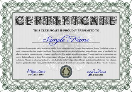 Certificate or diploma template. Customizable, Easy to edit and change colors. Easy to print. Cordial design. Green color.