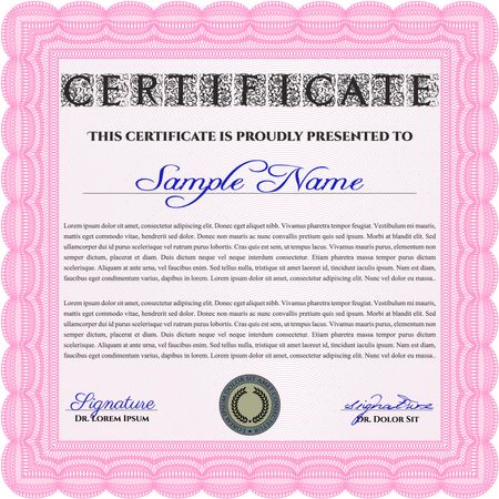 Diploma template. Excellent design. With complex background. Vector illustration. Pink color.