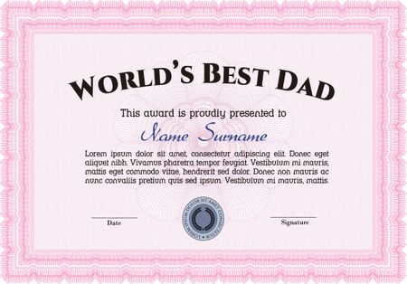 World's Best Dad Award. Printer friendly. Complex design. Detailed. 