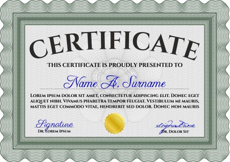 Green Certificate template or diploma template. Superior design. Complex background. Vector pattern that is used in currency and diplomas.