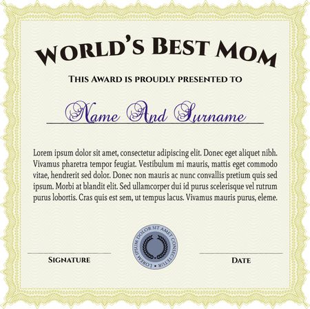 Best Mom Award. With quality background. Superior design. Border, frame. 