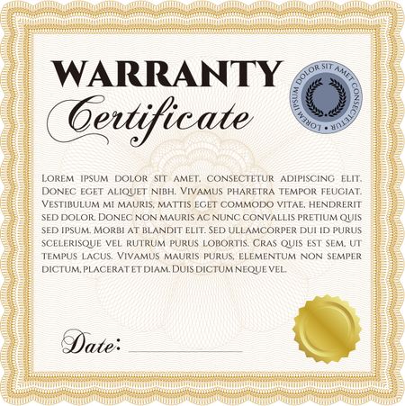 Warranty Certificate template. Detailed. Easy to print. Nice design. 
