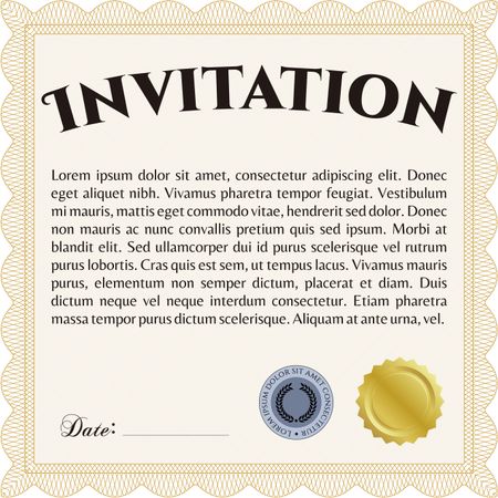 Vintage invitation. With complex linear background. Artistry design. Vector illustration.