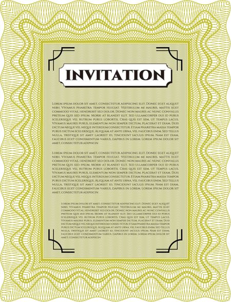 Vintage invitation template. With guilloche pattern. Vector illustration. Elegant design. 