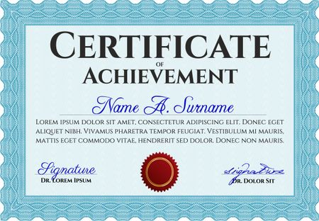 Diploma or certificate template. Complex background. Superior design. Vector pattern that is used in currency and diplomas.Light blue color.