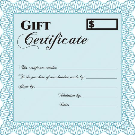 Vector Gift Certificate template. With complex linear background. Vector illustration. Excellent complex design.