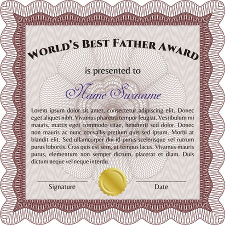 Award: Best dad in the world. Sophisticated design. With great quality guilloche pattern. 