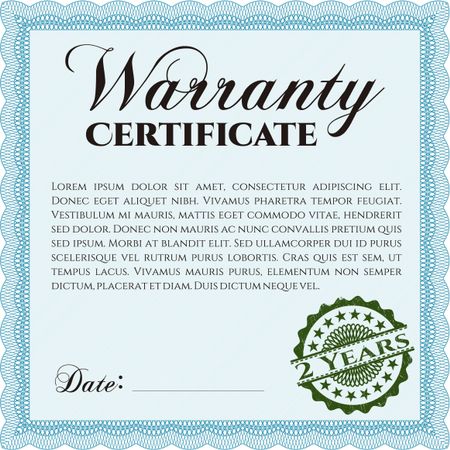 Warranty template or warranty certificate. 