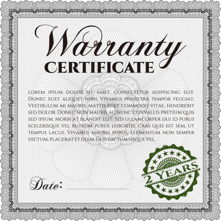 Sample Warranty certificate template. With guilloche pattern. Retro design. Vector illustration. 