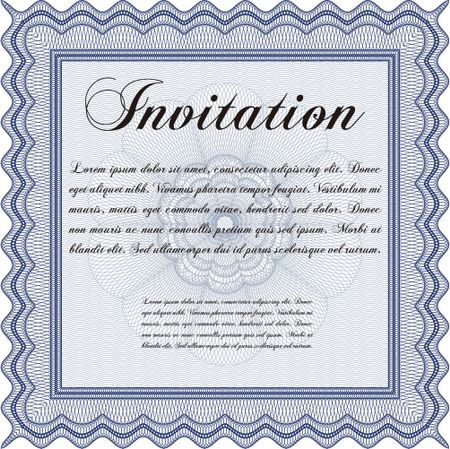 Vintage invitation template. With guilloche pattern. Retro design. Vector illustration. 