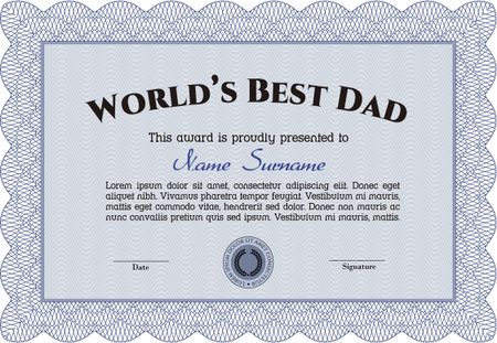 World's Best Dad Award. Printer friendly. Complex design. Detailed. 
