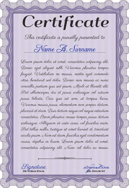 Violet Certificate. Printer friendly. Complex design. Detailed. 