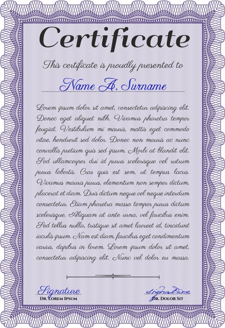 Violet Certificate. Printer friendly. Complex design. Detailed.