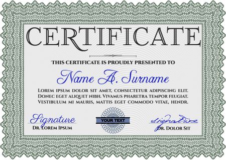 Certificate template. Customizable, Easy to edit and change colors. Cordial design. Easy to print. Green color.