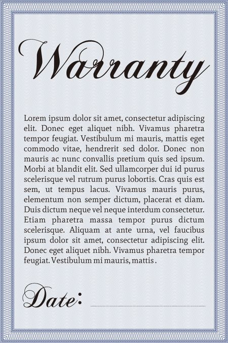 Sample Warranty template. Sophisticated design. With great quality guilloche pattern.