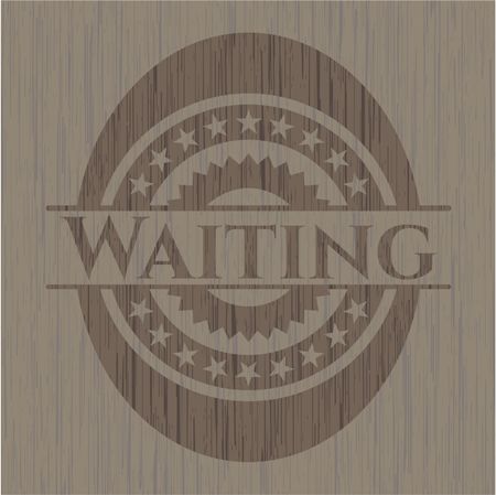 Waiting badge with wooden background