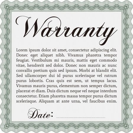 Warranty template or warranty certificate. 