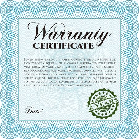 Warranty template. Excellent design. Customizable, Easy to edit and change colors. With complex background. 