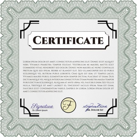 Green Sample Certificate. Artistry design. With quality background. Vector pattern that is used in money and certificate. 