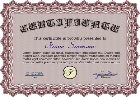 Red Sample Certificate. Artistry design. With quality background. Vector pattern that is used in money and certificate. 