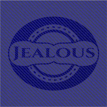 Jealous emblem with jean background