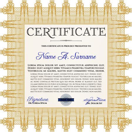 Orange Certificate template. Customizable, Easy to edit and change colors. Easy to print. Nice design. 