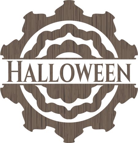 Halloween badge with wood background