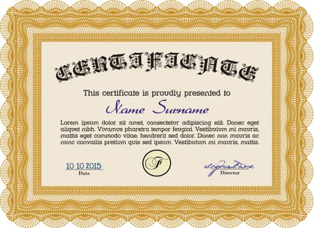 Diploma. Good design. Border, frame. With background. Orange color.