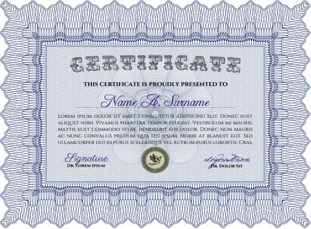 Blue Sample Certificate. Vector pattern that is used in money and certificate. Artistry design. With quality background. 