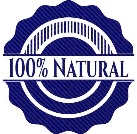 100% Natural emblem with jean background