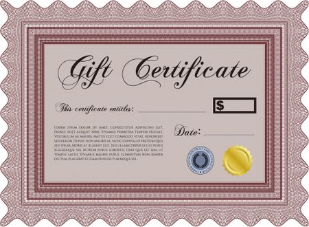 Modern gift certificate. With great quality guilloche pattern. Retro design.