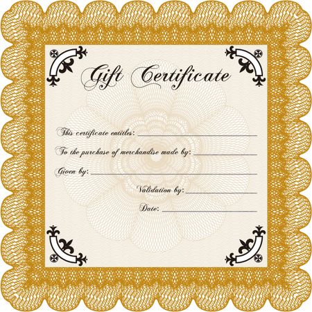 Gift certificate. Easy to print. Nice design. Detailed. 