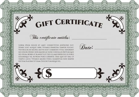 Gift certificate. Detailed. Easy to print. Nice design.