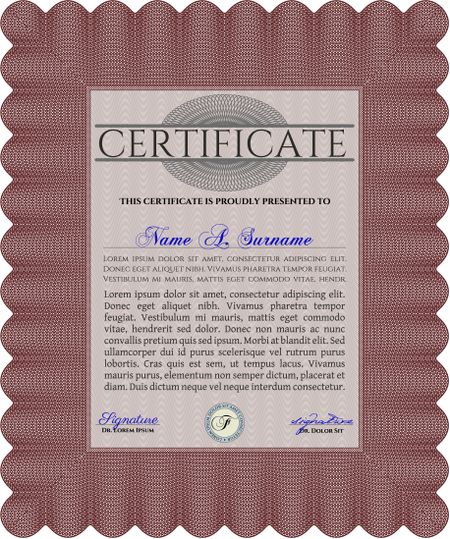 Red Certificate or diploma template. Customizable, Easy to edit and change colors. Easy to print. Cordial design. 