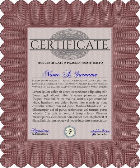 Red Certificate or diploma template. Customizable, Easy to edit and change colors. Easy to print. Cordial design.