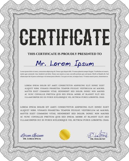 Certificate template or diploma template. Complex background. Vector pattern that is used in currency and diplomas.Beauty design. Grey color.