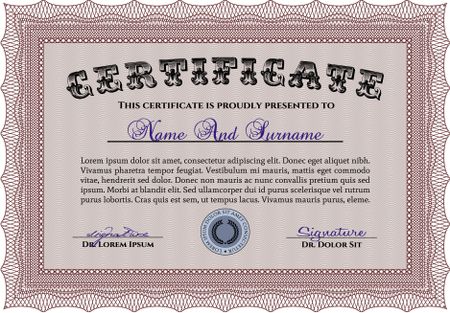 Certificate template. Nice design. Detailed. Printer friendly. Red color.