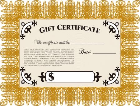 Gift certificate. Cordial design. Easy to print. Detailed. 