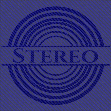 Stereo badge with denim background
