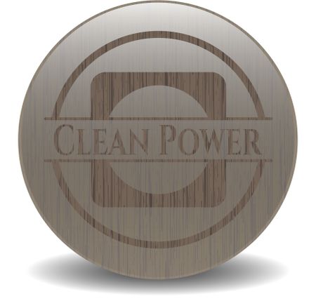 Clean Power badge with wooden background