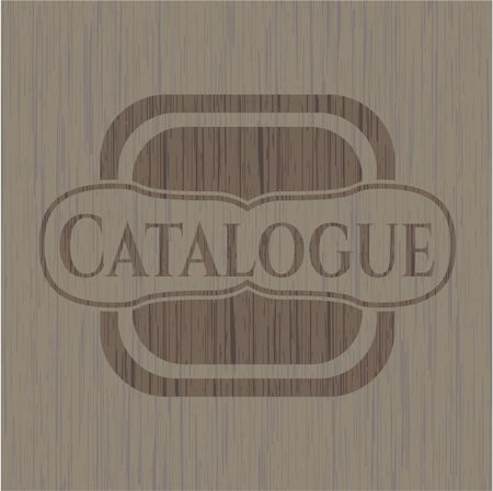 Catalogue badge with wooden background
