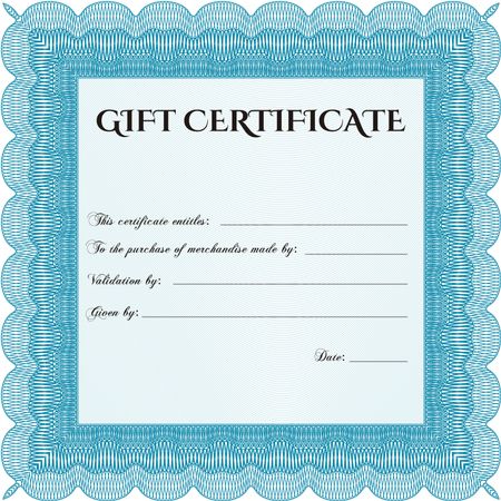 Modern gift certificate template. Sophisticated design. With great quality guilloche pattern. 