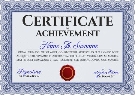 Certificate. Detailed. Complex design. Printer friendly. Blue color.