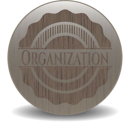 Organization badge with wood background